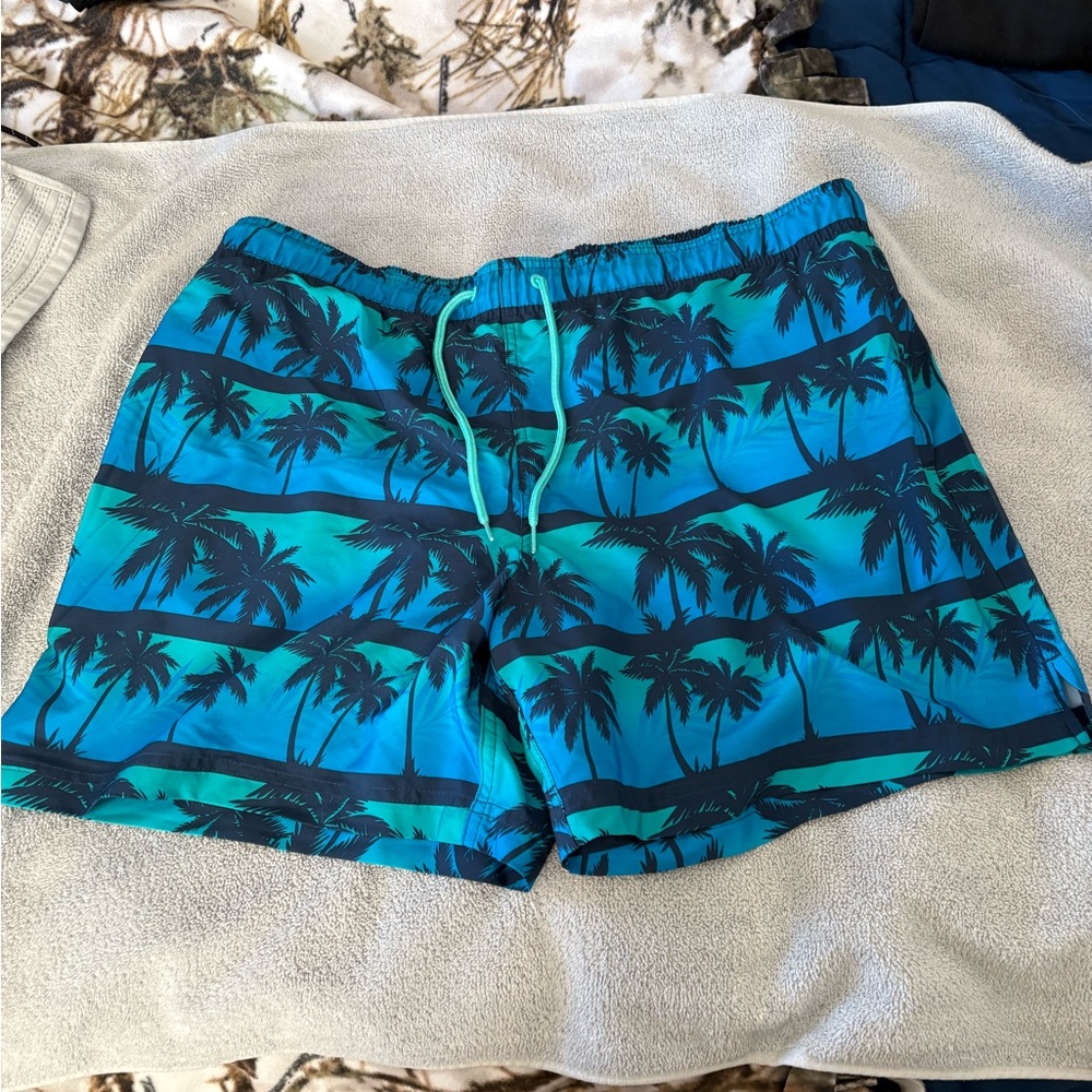 George Men's Teal and Black Palm Swim Trunks